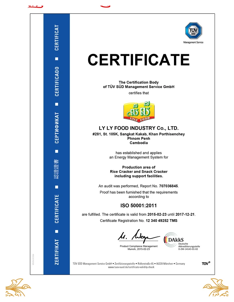 ISO 50001 energy management certificate for Ly Ly Food Industry Co., Ltd